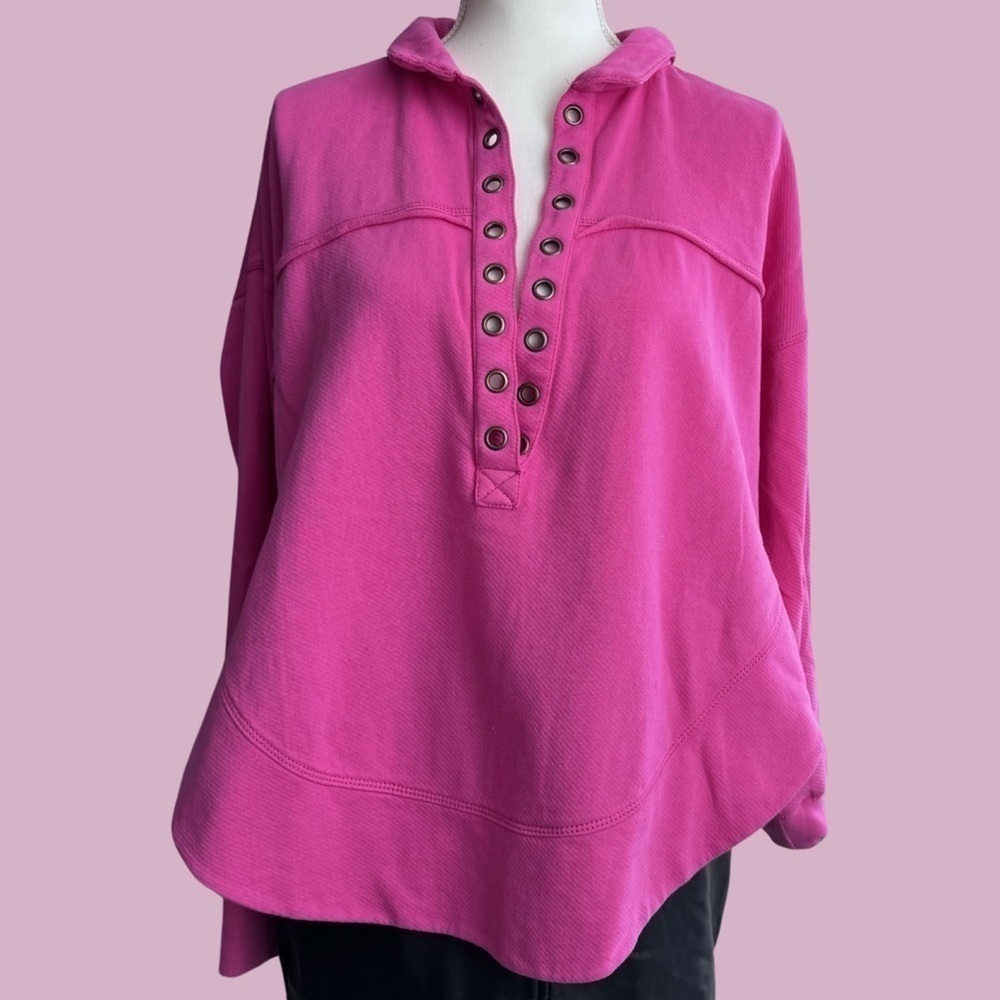 Anthropologie Pink Sweatshirt with Button Detail